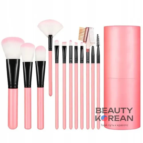 Кисти косметические для макияжа набор в тубусе, 12шт.